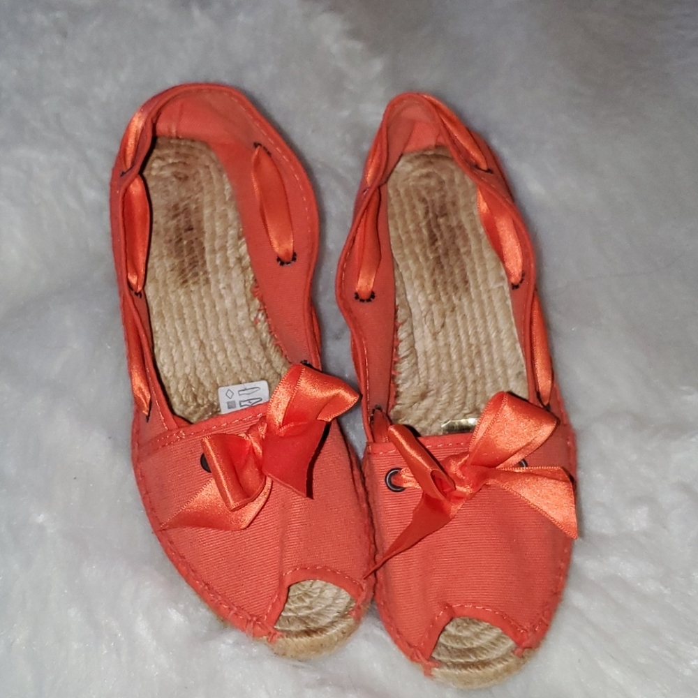 Cousu Main Size 6 Orange Fabric  Tan Espadrille